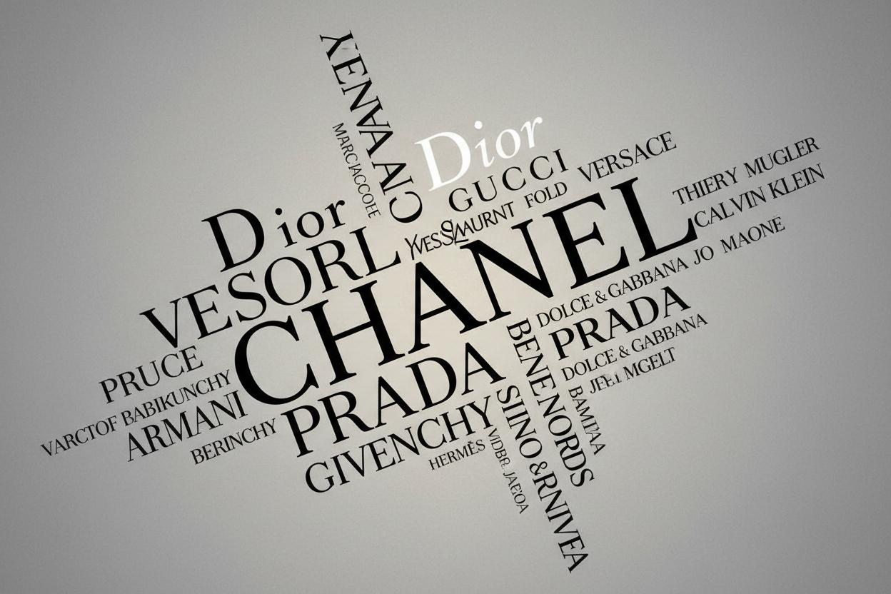 je souhaite avoir une imagine avec tout les nom des marques de parfums écrit sur fond gris